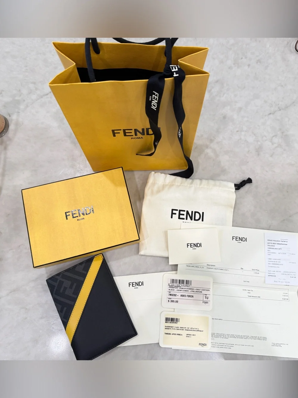 Fendi Black Leather Card Holder with Yellow Accent